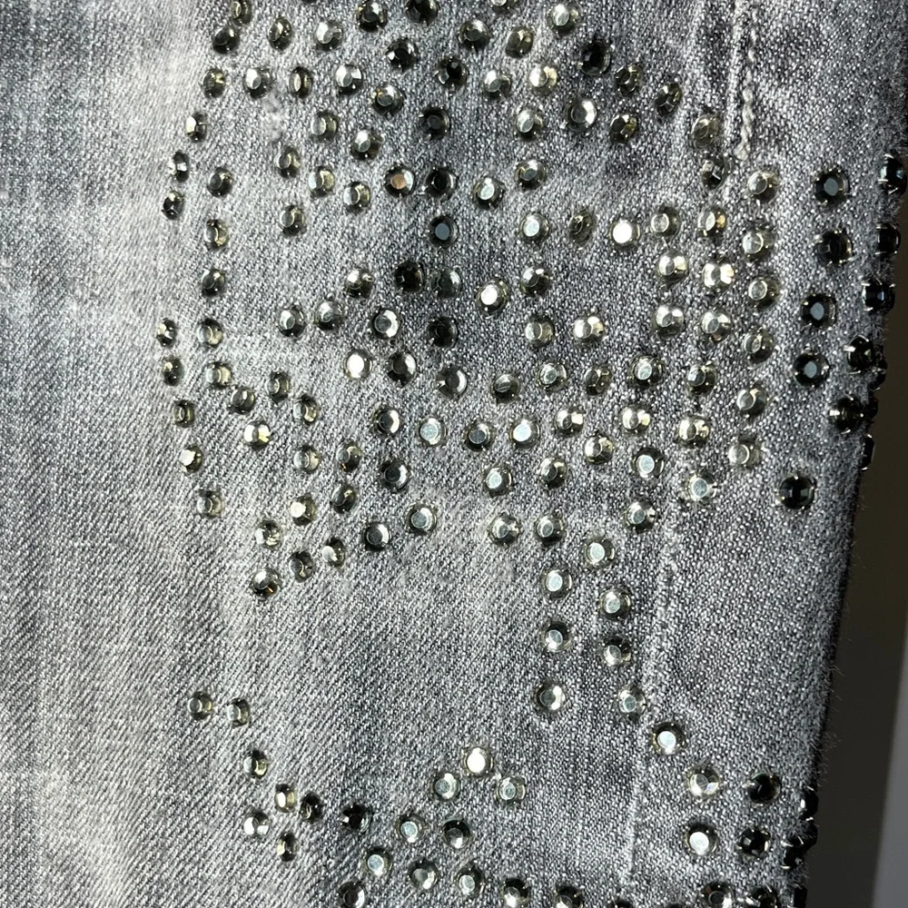 Miss Me‎ Skull Rhinestone Denim Jeans Grey Gray Halloween Rocker 27 Bling